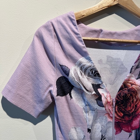 ASOS Petite Floral Sheath Dress V Back Purple Size US 2 XS - Picture 12 of 13